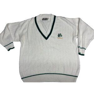 Vtg Celtic Country Ireland Men’s Sweater V Neck Preppy White Green